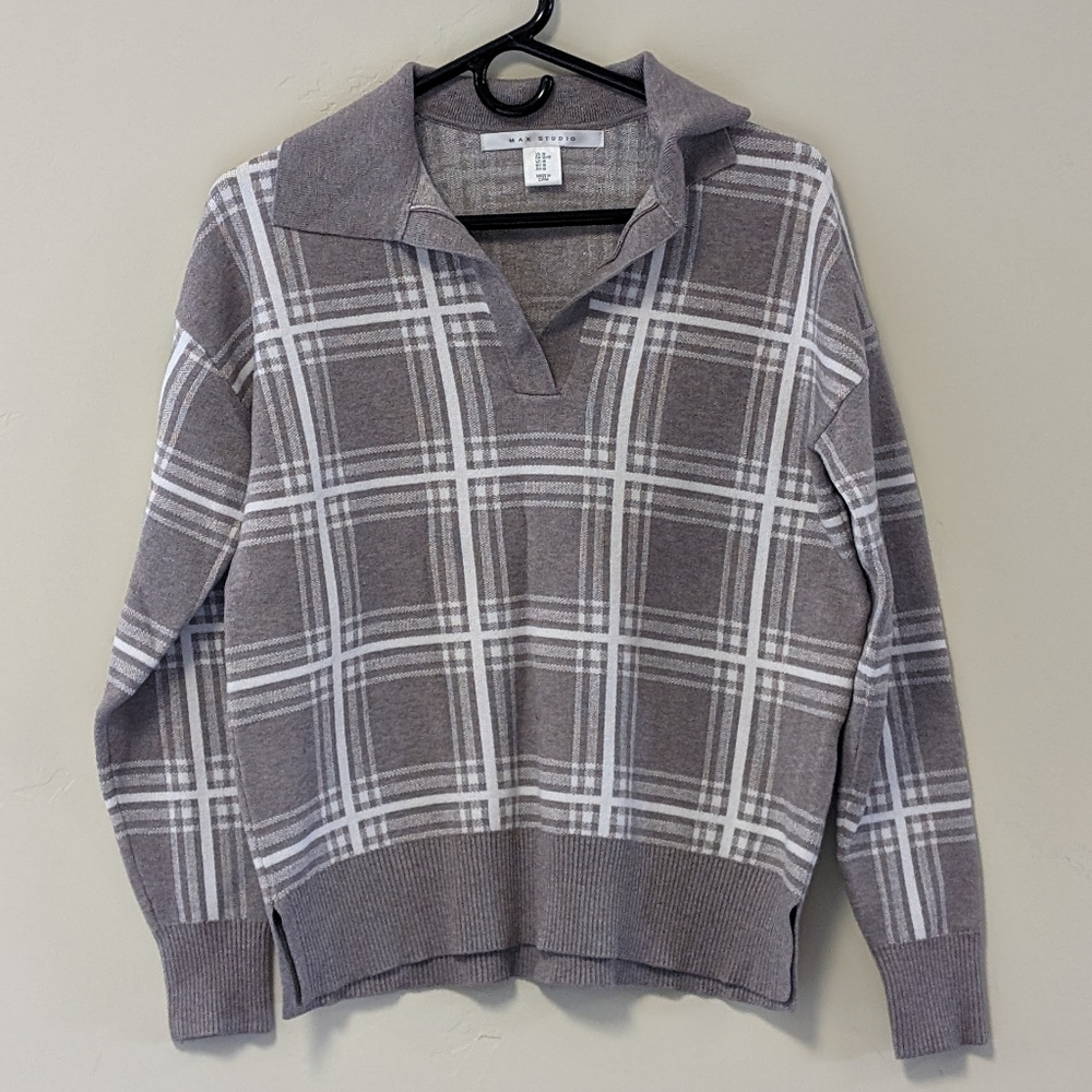 Grey plaid Max Studio sweater